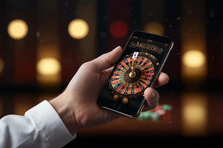Gambar pengguna memegang ponsel Android dengan tampilan website joker888 yang responsif dan mudah diakses